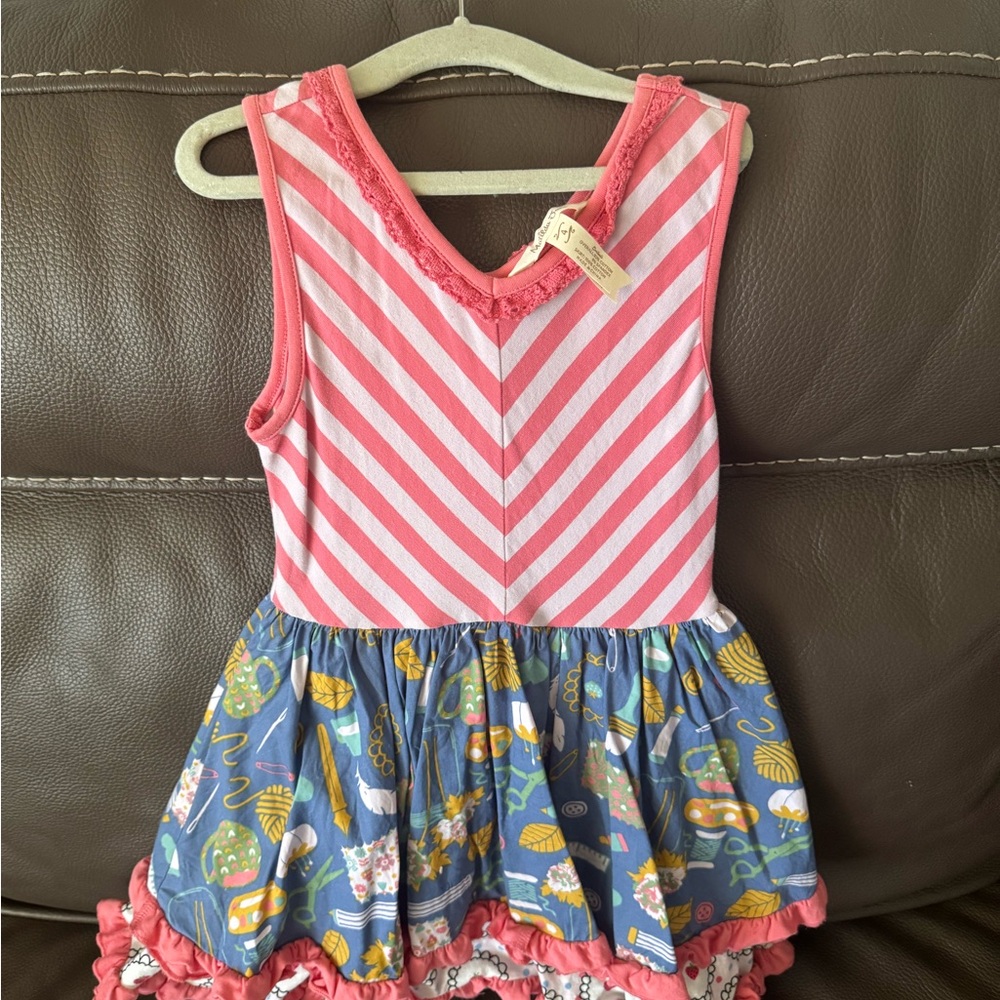 Pink and Blue Striped and Floral Dress
